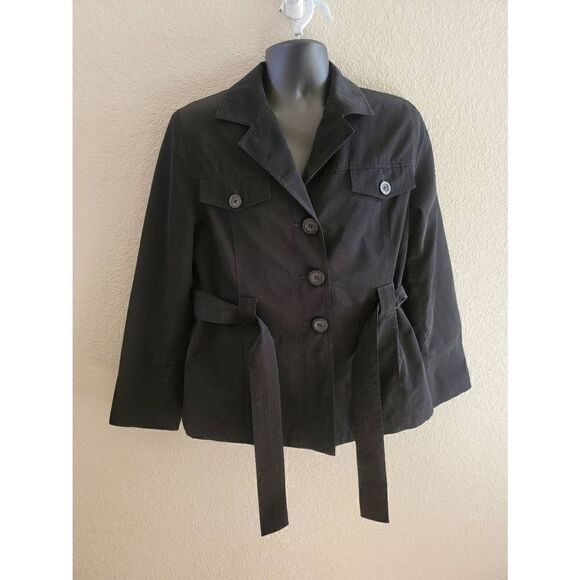 Esprit Outerwear Women's Black Long Sleeve Button Front Belted Jacket Coat Large - Picture 1 of 4